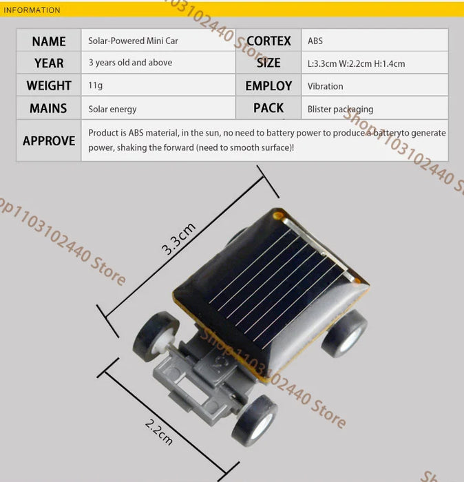 Solar Power Mini Racer Car, Educational STEM Toy for Kids, Funny Science Experiment Gadget No Batteries Needed, Cool Gift