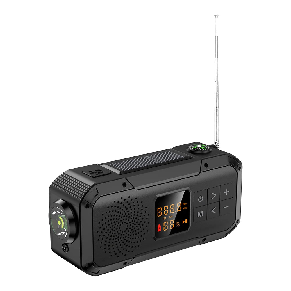 AM/FM/WB/NOAA Emergency Radio Hand Crank Solar Powered Radio Multifunction Weather Radio with BT Flashlight SOS for Outdoor