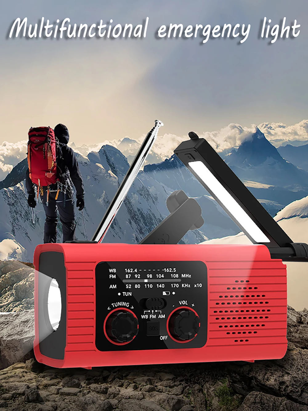 SOS Alarm Emergency Hand Crank Radio AM/FM NOAA Solar Power USB Chargeable 4000mAh Power Bank Portable Radio with LED Flashlight