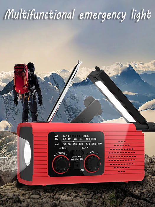 Solar rechargeable radio Radio with LED light Hand rechargeable emergency light Outdoor Adventure waterproof emergency light