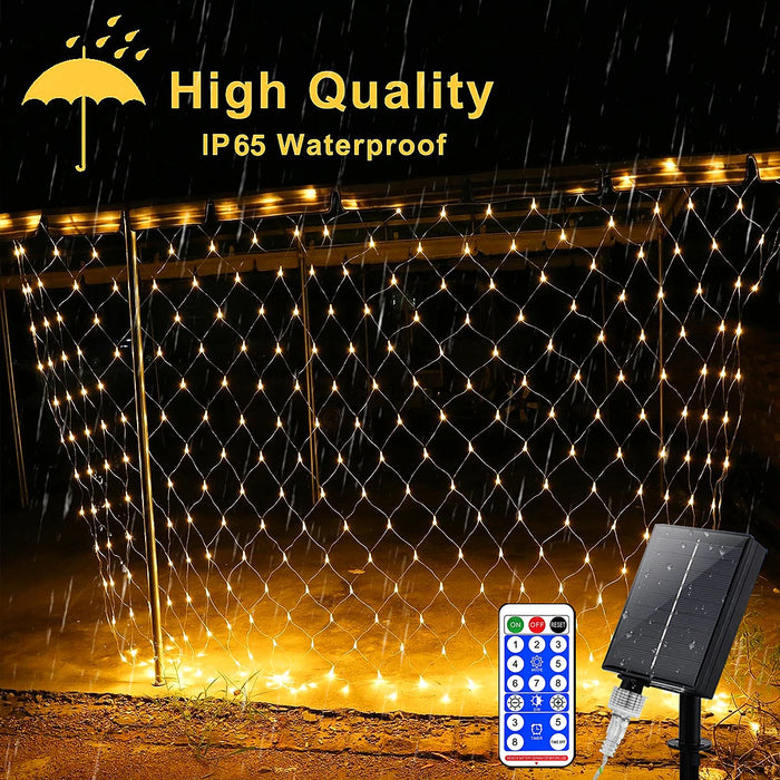 1pc Solar Net Lights Bush Net Lights Mesh Lights 8 Modes Remote Control Auto On/Off Outside Twinkle Lights For Patio Wall Roof