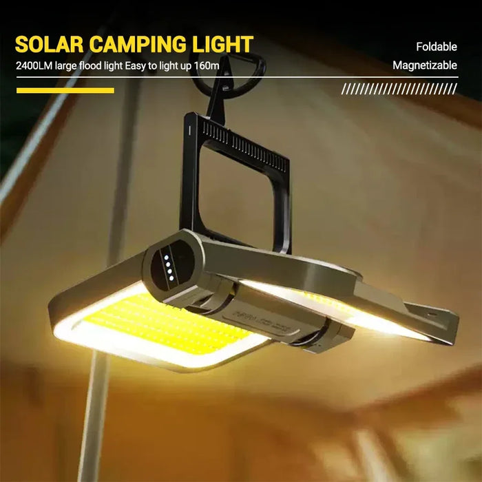 Solar LED Camping Lamp Warm Atmosphere Light 2400MAh USB Rechargeable Portable Hook Tent Lantern Waterproof Emergency Floodlight