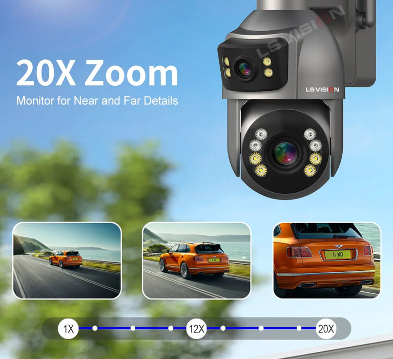 LS VISION 8MP 24/7 Video Recording AOV 4G Solar Camera Dual Screens Outdoor 20X Optical Zoom 50m Detection Distance CCTV Cameras