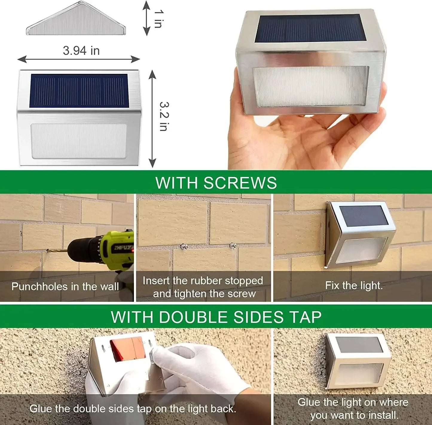 Solar Stainless Steel 3LED Step Light Waterproof Anti-corrosion and Environmental Protection Wall Light for Garden Fence Wall
