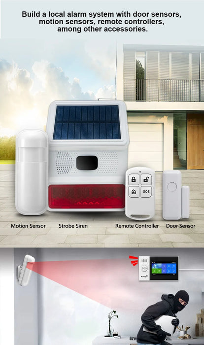 Solar Power  Wireless Sound&Light  Siren Alarm  Burglar Alarm System Home Security  Door Window Alarm Sensor