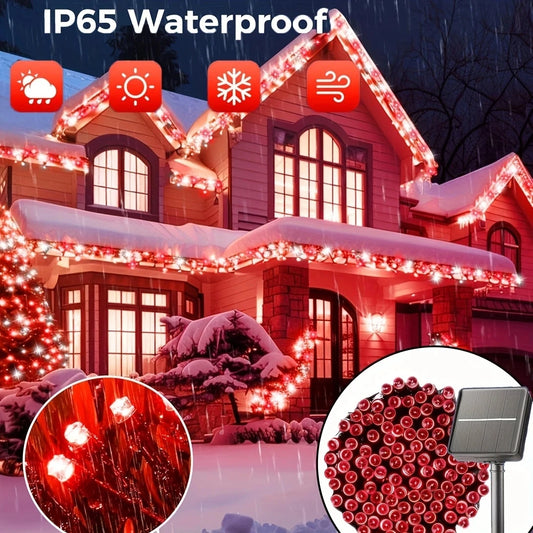 Solar Powered Christmas Lights 50-200 LED Outdoor Light Strings Festive Garden Courtyard Red Blinking Lights with Solar Panel