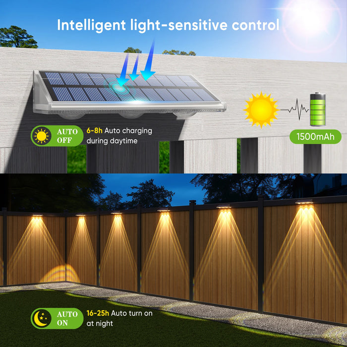 High Bright Solar Fence Lights IP66 Waterproof 3 Modes LED Wall Lamp with Rainbow Decor Auto ON OFF Solar Fence Post Light