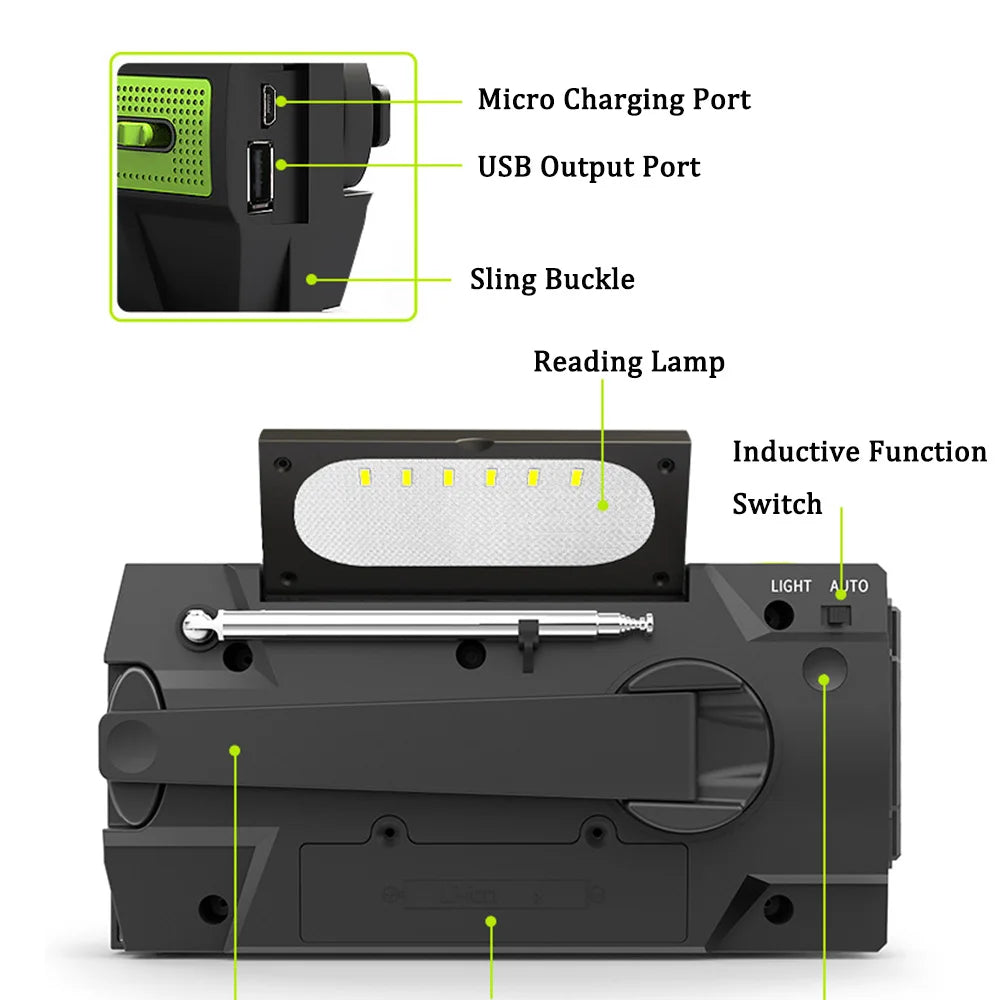 AM/FM Radio Portable Emergency Radio Solar Hand Crank Weather Radio USB Charging SOS Alarm LED Flashlight Power Bank Wholesale