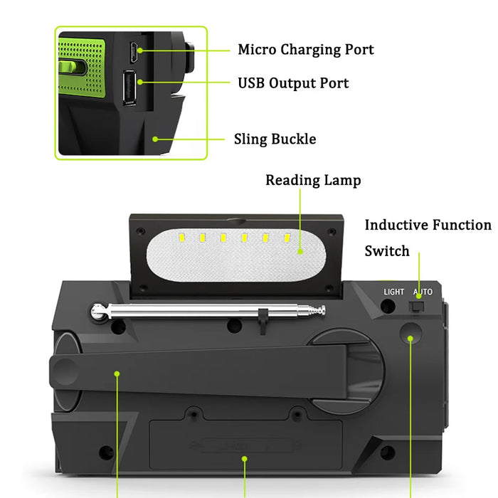 AM/FM Radio Portable Emergency Radio Solar Hand Crank Weather Radio USB Charging SOS Alarm LED Flashlight Power Bank Wholesale