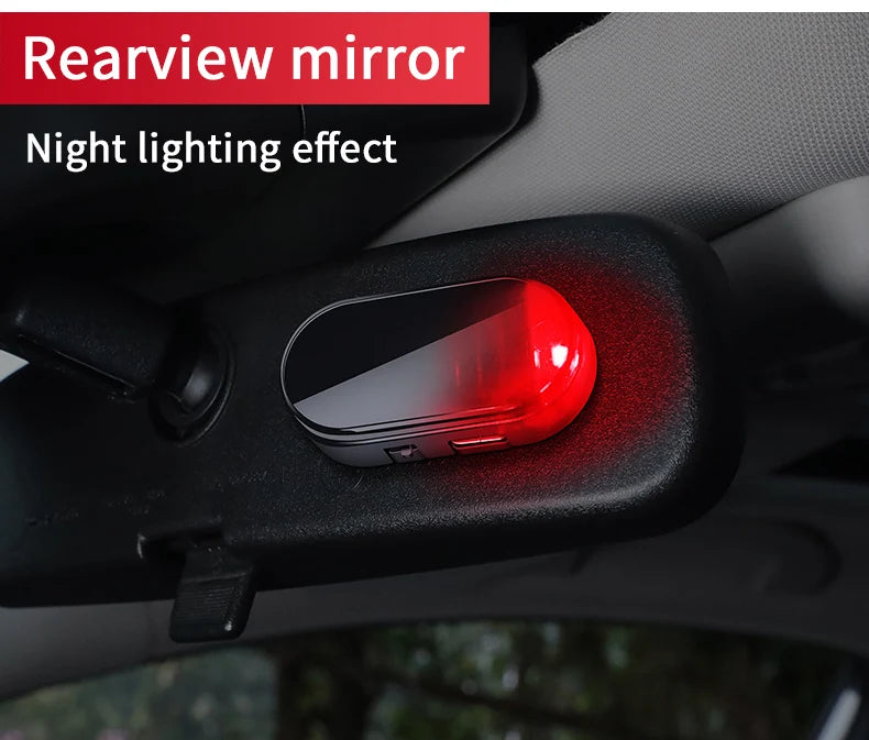 2PCS Solar Powered Car Fake Security Light Blue/Red Simulated Wireless Warning Lights Anti-Theft Alarm Flashing Signal Lamp
