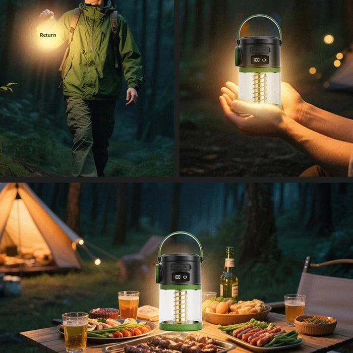 Solar Powered Camping Lamp Portable Flashlight Double Light Emergency Lights USB Charge Waterproof for Outdoor Hiking Tent