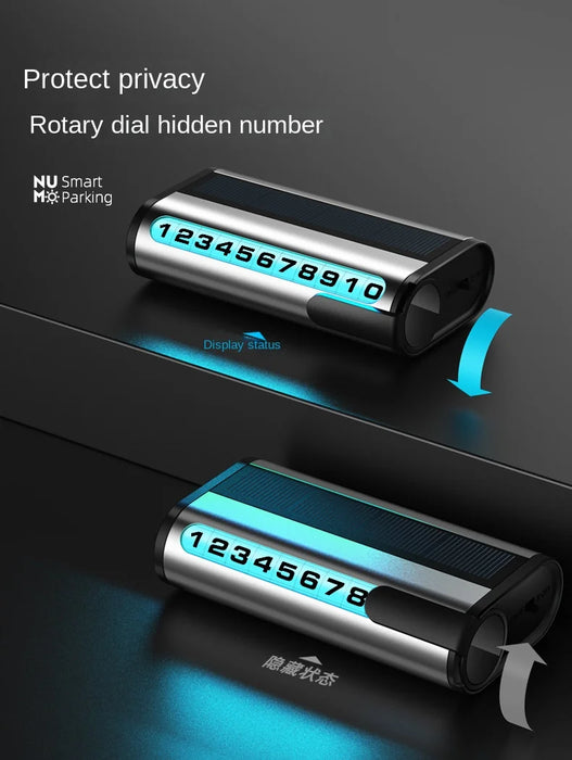 Solar Charging Car Parking Number Plate Luminous Auto Parking Card Temporary Stop Phone Number Card for Car Decoration Accessory