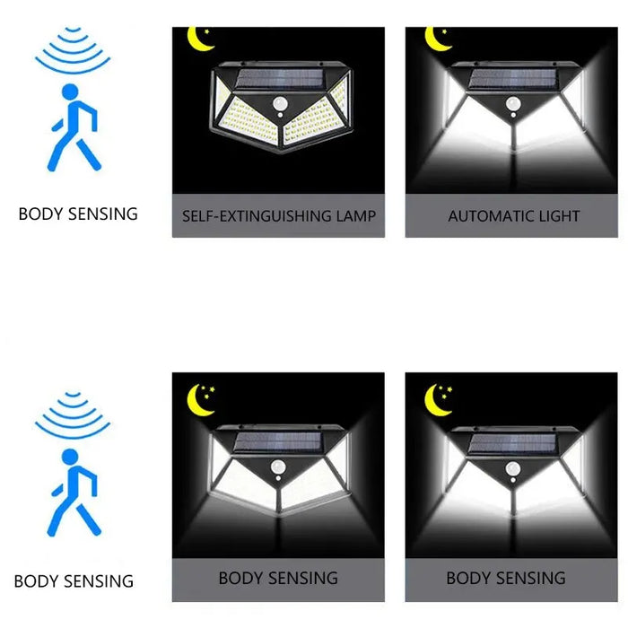 100LED Solar Wall Lamp Outdoor Lampwaterproof Motion Sensor Solar Powered Sunlight Street Lamp Garden Railing Decorative Lamp