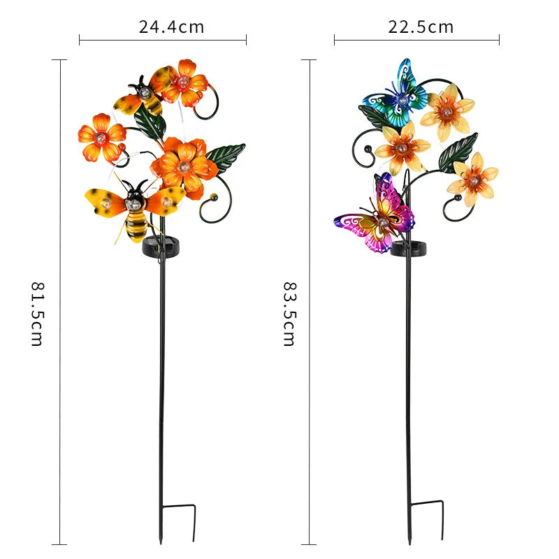 Solar Garden Lights Flowers Insect Decorative Garden Stakes Sun Lamp Waterproof Metal Yard Art Decor For Outside Lawn Yard Patio