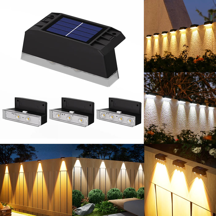 Solar Powered Wall Mounted LED Lights (2/3/4 LED) Automatic Night Lighting, Weather Resistant, Ideal for Outdoor Walls, Fences