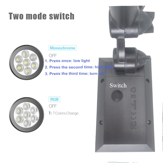 Bright 7LED Solar Landscape Spotlights Outdoor Adjustable 2-in-1 Wall Light for House Yard Garden Solar Powered Outdoor Lighting