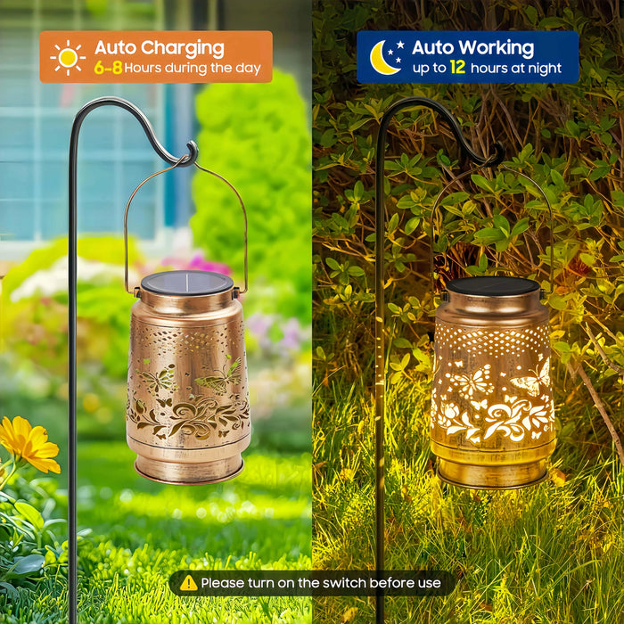 2/1pc Solar Butterfly Lanterns Outdoor Hanging Light with Intricate Butterfly Design Perfect Gifts for Yard Patio Backyard Decor