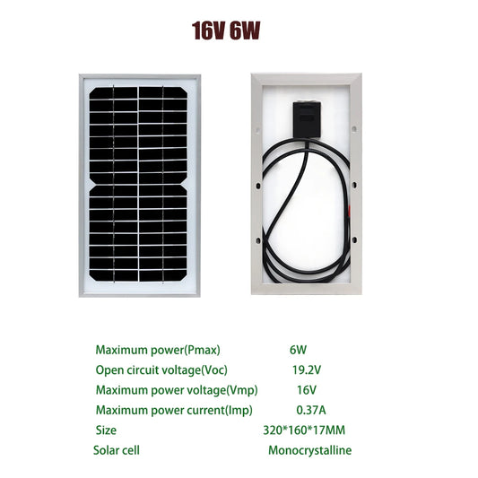 Portable Solar Panel Charger 16V 6W Solar Panels Rigid Monocrystalline Cell 12V Battery Charger With 10A Controller Power Bank