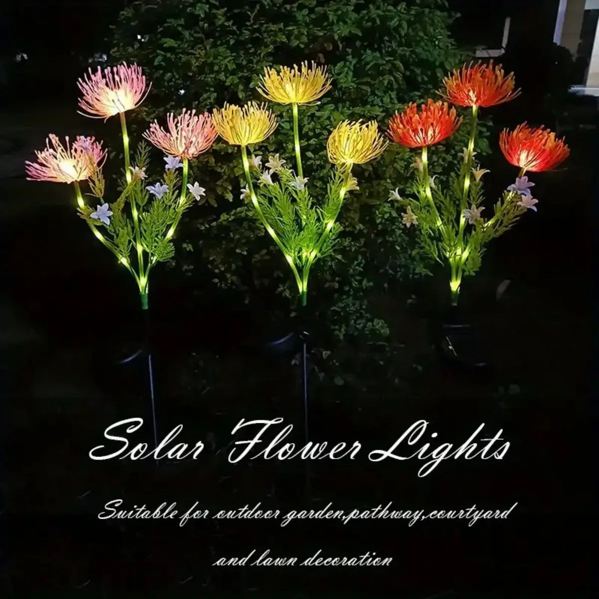 Solar Garden Lights Solar Flowers Lights with Glowing Flowers & Stems Solar Outdoor LED Light for Garden Pathway Deck Yard Decor