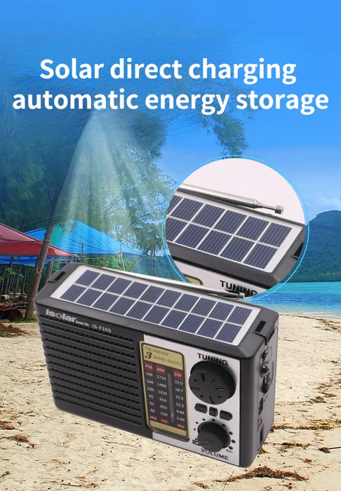 Multi Band FM Radio Solar Charging Emergency Radio with LED Lights Wireless Bluetooth Speaker Supports TF USB FM / AM / SW Radio