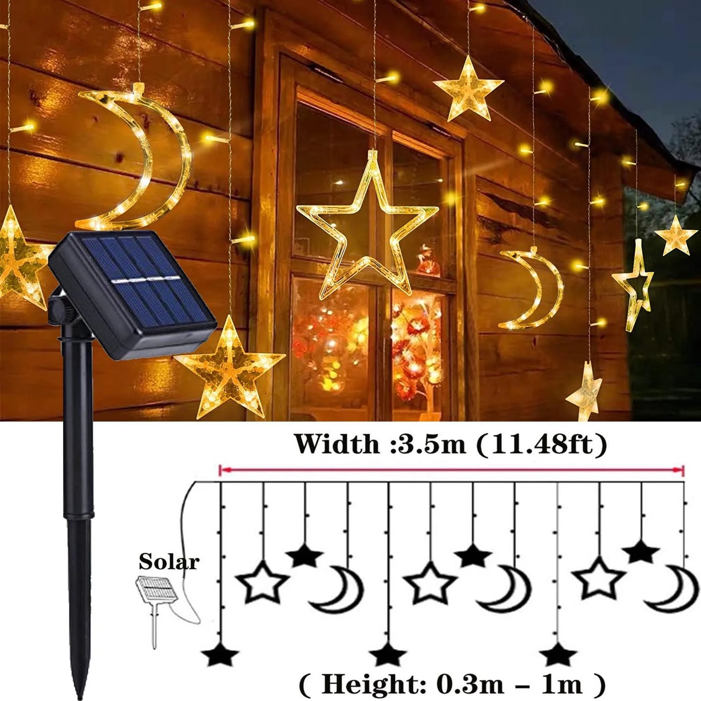 Star Moon Solar Battery String Lights 8Mode Outdoor Christmas Garland LED Fairy Light for Ramadan Festoon Wedding New Year Decor
