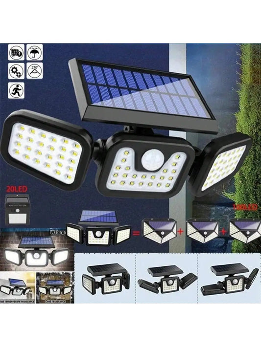 Upgraded Solar Security Lights Outdoor-270°Smart Human Detection&3-Way Adjustable Head IP65 Waterproof Motion Sensor Wall Floodl