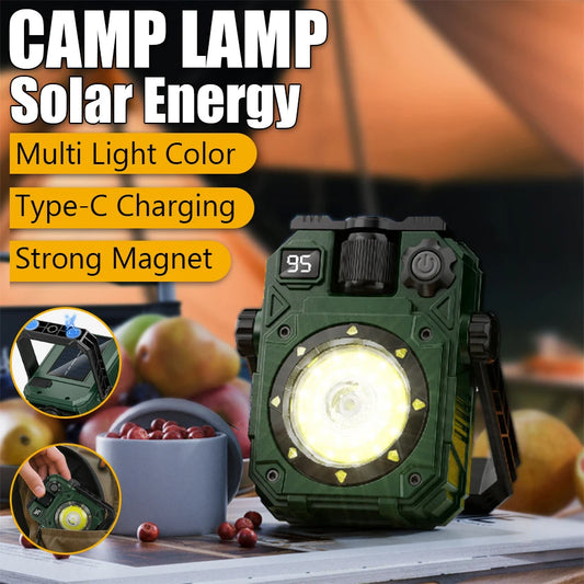 Solar Camping Lamp with Magnet & AdjustableBracket，5 Modes Outdoor Waterproof  Lantern for Tent, Hiking, & Emergency Lighting