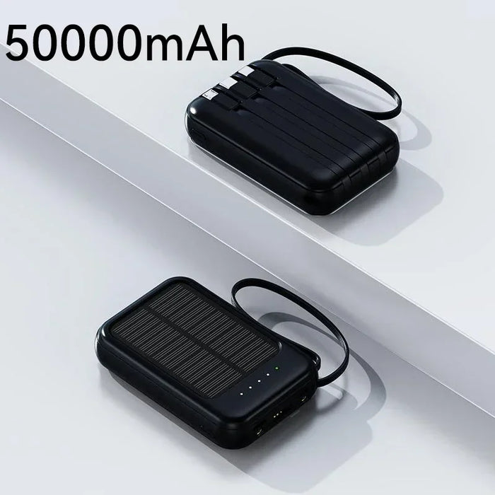 Solar Power Bank 20000mah Built-in Cable Solar Charger 2 USB Ports External Charger Power Bank with LED Light power bank New