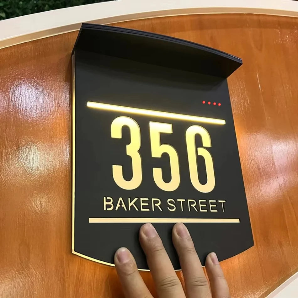Personalized Solar House Sign Acrylic Plaque LED Customized Address Plaque Outdoor Street Name Solar House Number Sign