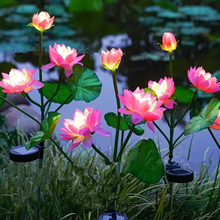 Solar Lotus Floral Garden Lights Flowers Lights Solar Powered LED Lawn Light Outdoor Garden Decor Yard Landscape Decoration