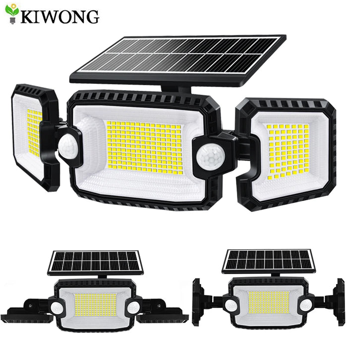 Security Solar Lights Outdoor 167 LED Adjustable 3 Heads with 3 Modes Wireless Motion Sensor Super Waterproof  Spot Flood Lights