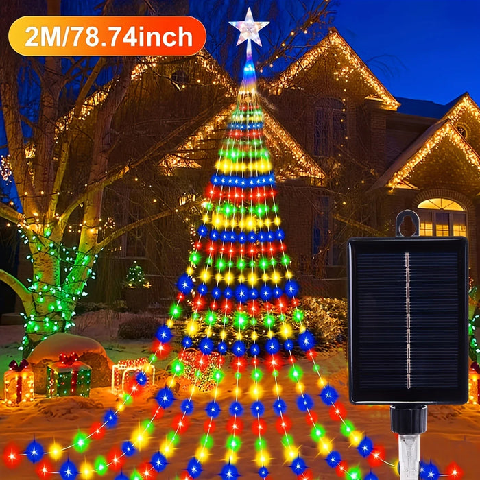 350 LED Solar Christmas Star String Lights 9 Strands Outdoor Fairy Waterfall Tree Lights  For Garden Yard Patio Xmas Decor