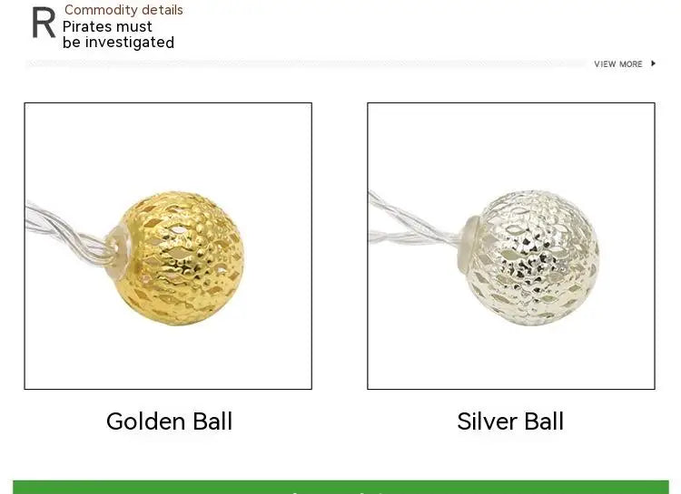 Solar LED String Lights Outdoor Iron Art Moroccan Ball Led String Lamp Gold Ball Silver Iron Round Ball