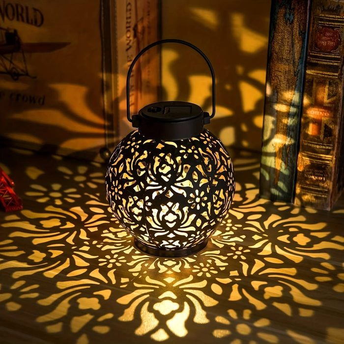 Metallic Solar Lantern Hanging LED Garden Lights Christmas Night Light for Outdoor Patio Lawn Backyard Courtyard Tabletop Decor
