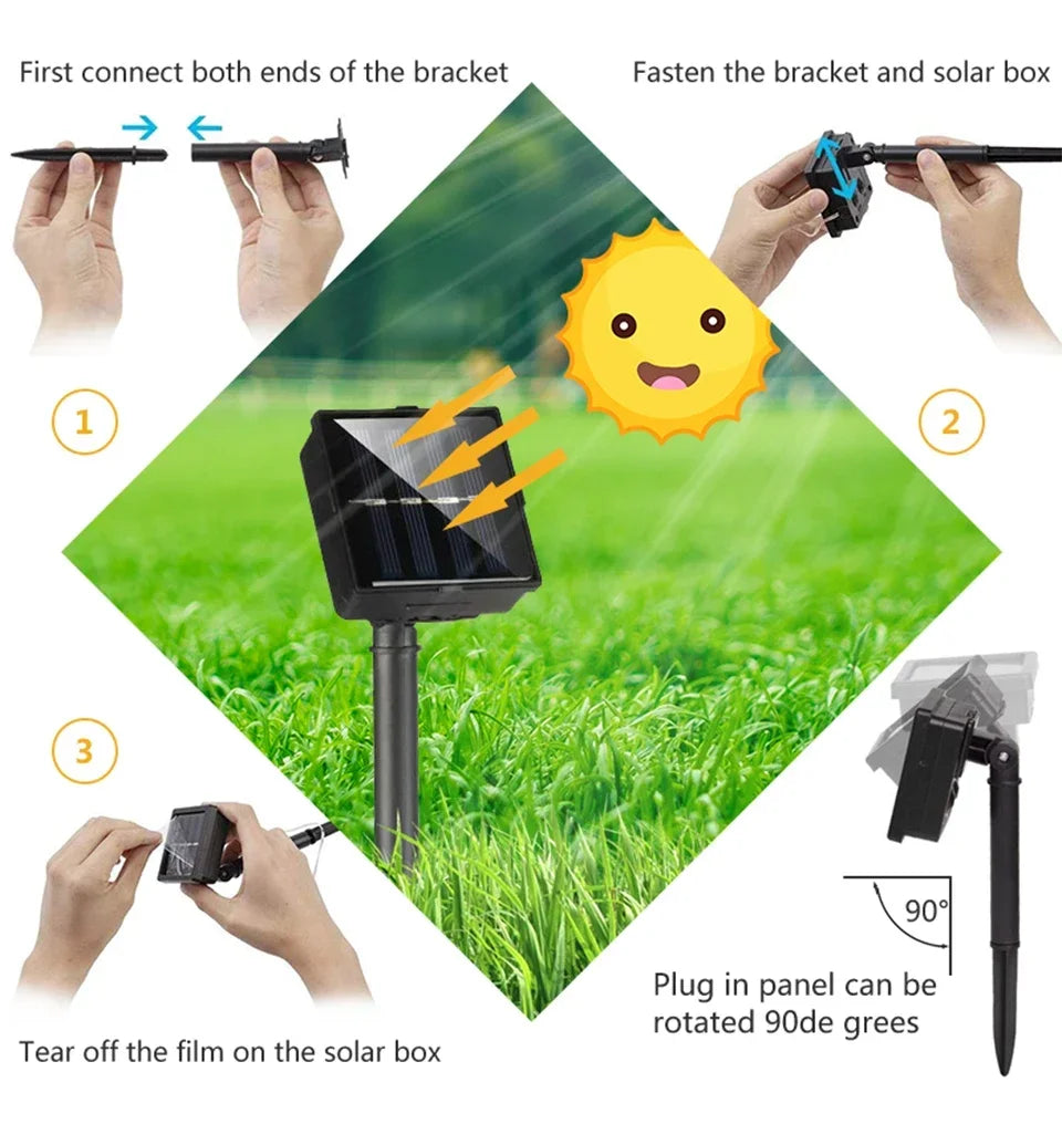 Solar String Fairy LED Lights Christmas Lights Waterproof Outdoor Garland Solar Power Lamp Christmas for Garden Decoration.