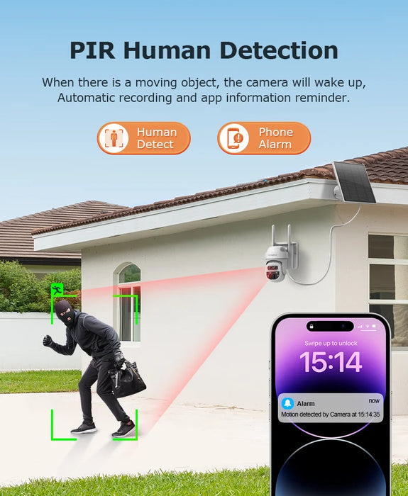 Solar Camera Security Cameras Wireless WIFI / 4G Solar Outdoor Camera 8MP 4K 12X Zoom SIM Human Detection Security Kamera