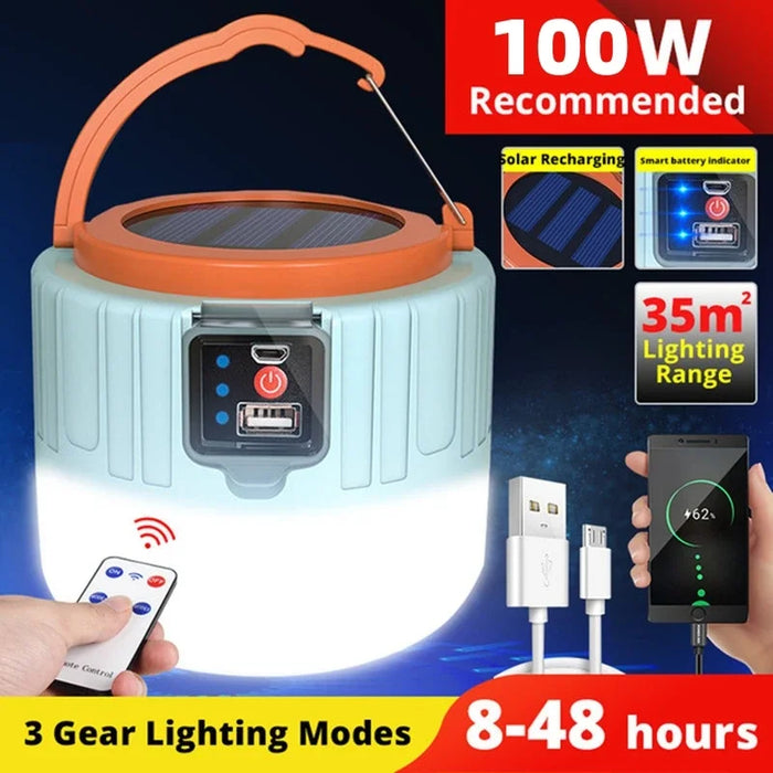 Solar LED Camping Light Waterproof Rechargeable Tent Lamp Portable Lanterns Emergency Lights Market Lamp Energy Saving Bulb