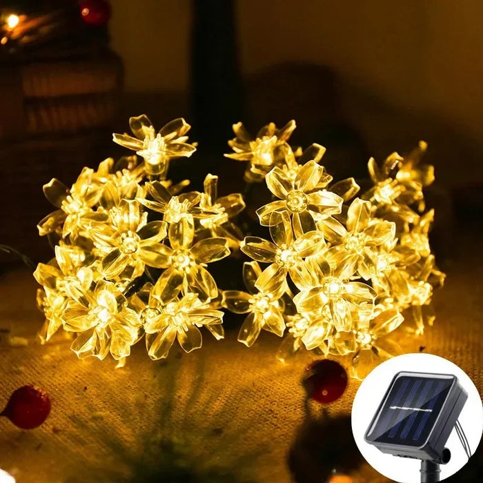 Solar Fairy String Light Sakura Garlands 5/7/12/22M Peach Flower CherryLED Lamp For Wedding Party Garden Christmas Outdoor Decor