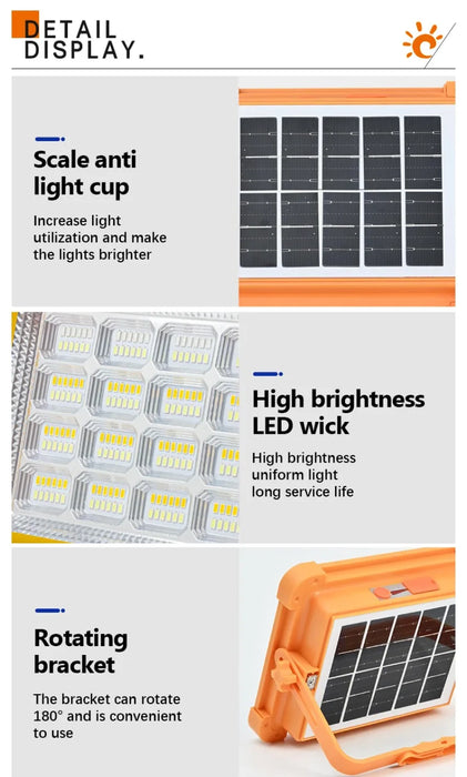 NEW 200-800W Outdoor Solar LED Floodlight Emergency Lighting Rechargeable Outdoor Camping Portable Waterproof Fishing Spotlight