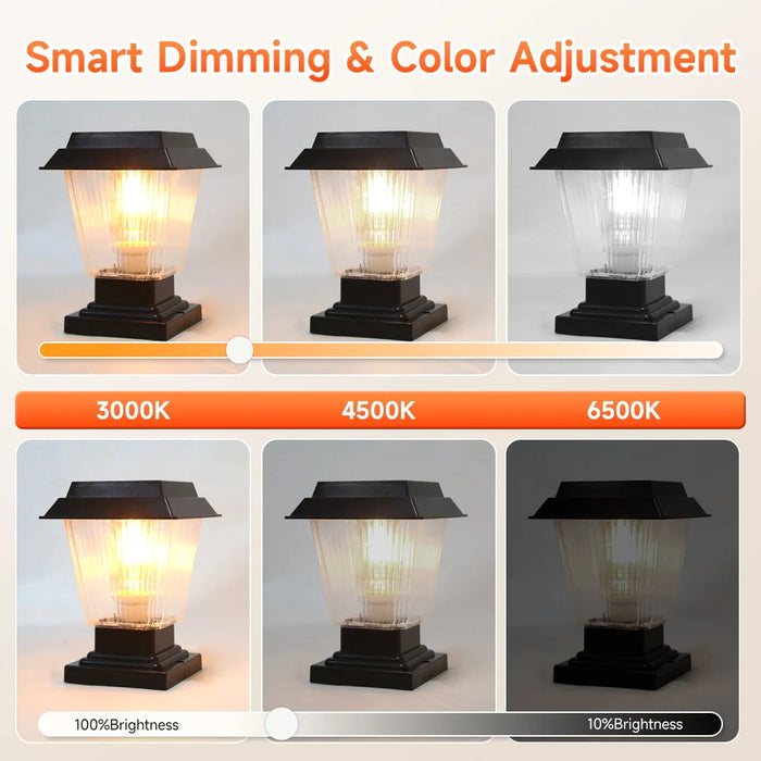 LED Solar Pillar Lights Replaceable Bulb Outdoor Solar Garden Lamps Connect Electricity Sunlight for Fence Pathway Outdoor Decor