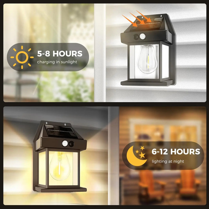 Solar Wall Lights Outdoor Tungsten Waterproof Wireless Motion Sensor Security Lamps Dusk to Dawn Lighting for Garden 1PCS NEW