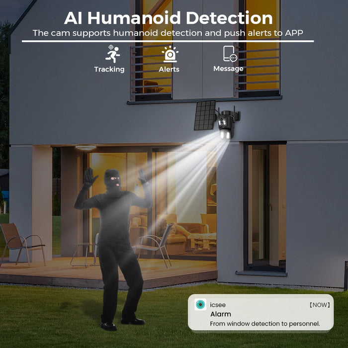 4K 8MP IP Solar Power WiFi Camera PTZ Outdoor IP66 Waterproof 7800mAh Built-in Battery Surveillance Camera PIR Human Detection