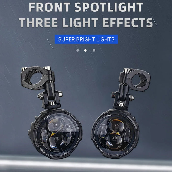 Pair 100W Motorcycle Headlight Fog Lights Led Auxiliary Driving Light Spotlight Headlamp Dual Color Flasher Farol Moto Fog Lamp.
