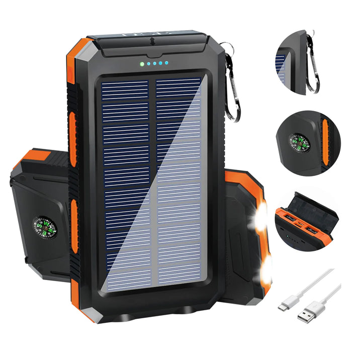 20000mAh Solar Charger for Cell Phone Portable Solar Power Bank Dual 5V USB Ports 2 LED Light Flashlight for Outdoor Camping Hik