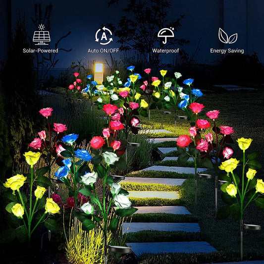 Solar Garden Lights Solar Flowers Rose Light Solar Powered Lights Outdoor Waterproof LED Outside Light for Patio Yard Decor