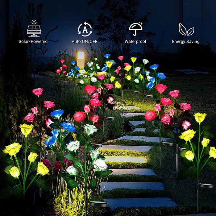 Solar Garden Lights Solar Flowers Rose Light Solar Powered Lights Outdoor Waterproof LED Outside Light for Patio Yard Decor