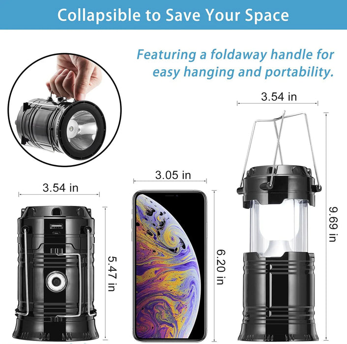 Solar Camping Lights COB Tent Lamp Portable Emergency Flashlight USB Rechargeable Waterproof Strong Light Fishing Hiking Torch