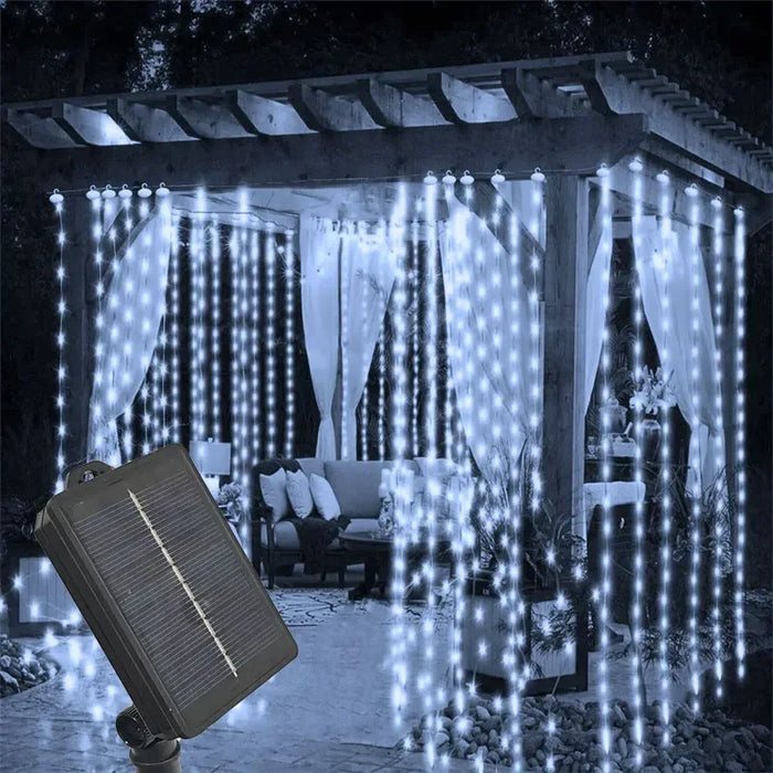 Christmas LED Solar Courtyard Curtain Lights Outdoor Waterproof Fairy String Lights with 8 Modes Garden Window Bedroom Wedding