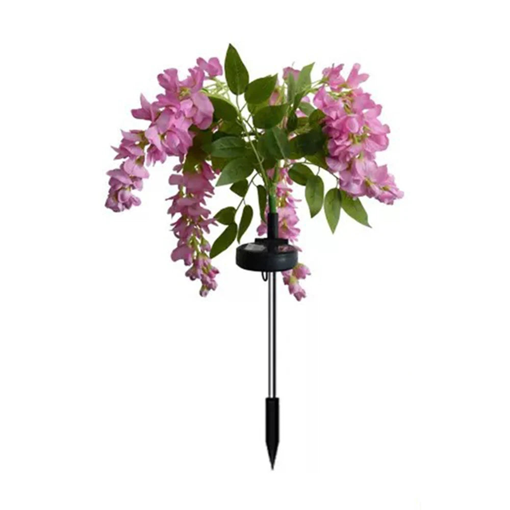 Solar Outdoor Decor Light Realistic Wisteria Floral Waterproof Artificial Flowers Light Solar Powered Garden Lawn Yard Lamp