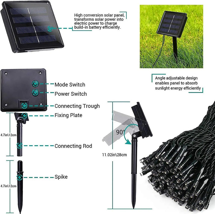 100LED Solar String Lights Outdoor Waterproof Fairy Lights String 8 Mode for Home Gardens Wedding Party Xmas Outdoor Tree Decor